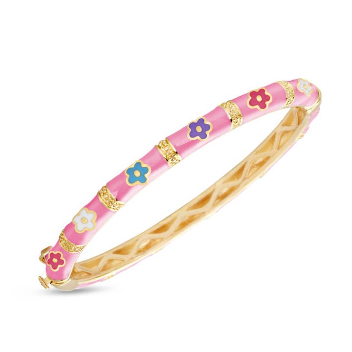 Bracelet jonc fleur en bambou - Rose pour la vente par Lily Nily