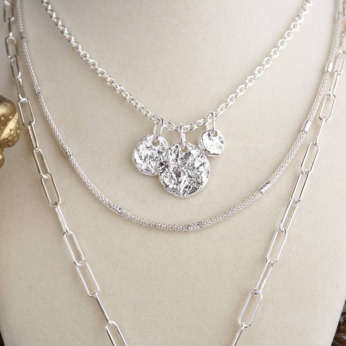 PennyLine inc - Wholesale Pendant/Charm Necklace - Treasure Trio – 3-in-1 Layered Hammered Coins Necklace3