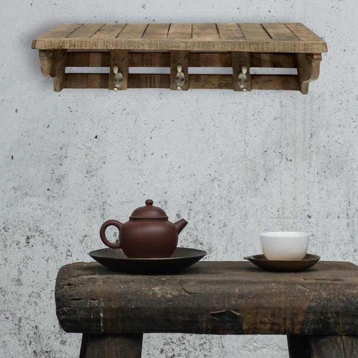 Wilco Home - Vendita all'ingrosso Mensole da parete - Mensola da parete «Northern Woods» con gancio triplo, finitura tabacco