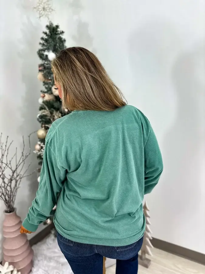 birdie - Wholesale Screen Printed T-Shirt - Women's - Plaid Merry Light Green Long Sleeve Graphic Tee1