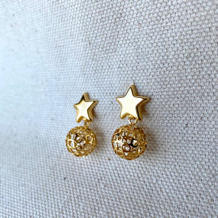 GoldFi - Wholesale Dangle Earrings - 18k Gold Filled Star Hallowed Ball Earrings2