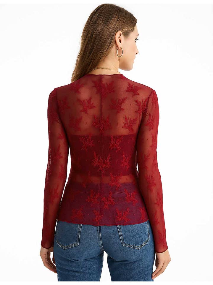 Sweetkama - Wholesale Blouse - Women's - Lux Layering Floral Lace See Through Mesh Top Blouse SKT15143