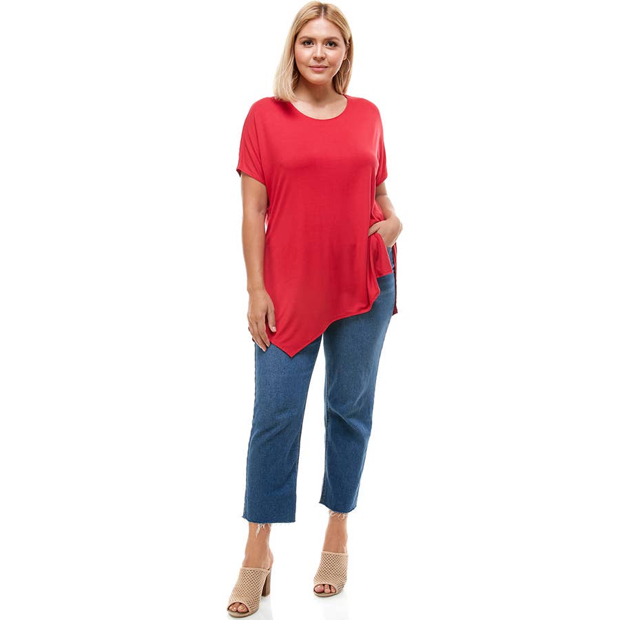 Azules Clothing - Wholesale Tunic - Women's - ATP-2307RSX Plus Size Asymmetric Short Sleeve Tunic12