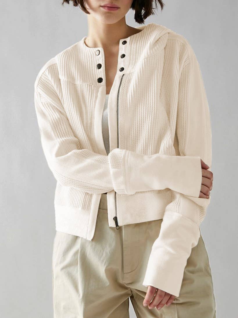 Rosa Clothing - Wholesale Hoodie - Women's - half button zip up waffle crop hoodie sweatshirt jacket13