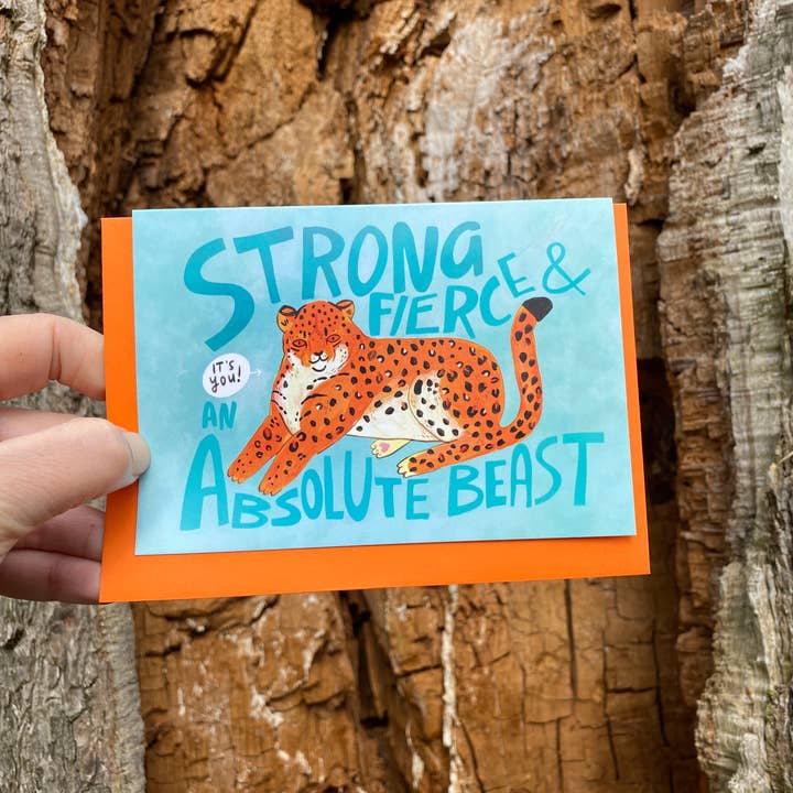 Carte de vœux Leopard A6 Strong, Fierce & an Absolute Beast pour la vente par Fernandes Makes