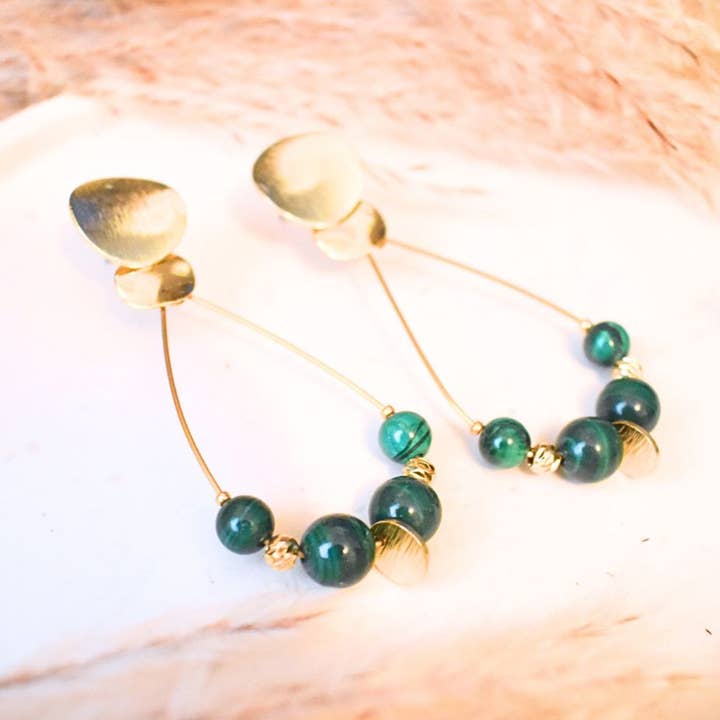 Malakitsten øreringe - rustfrit stål for engroshandel hos Minéralissime