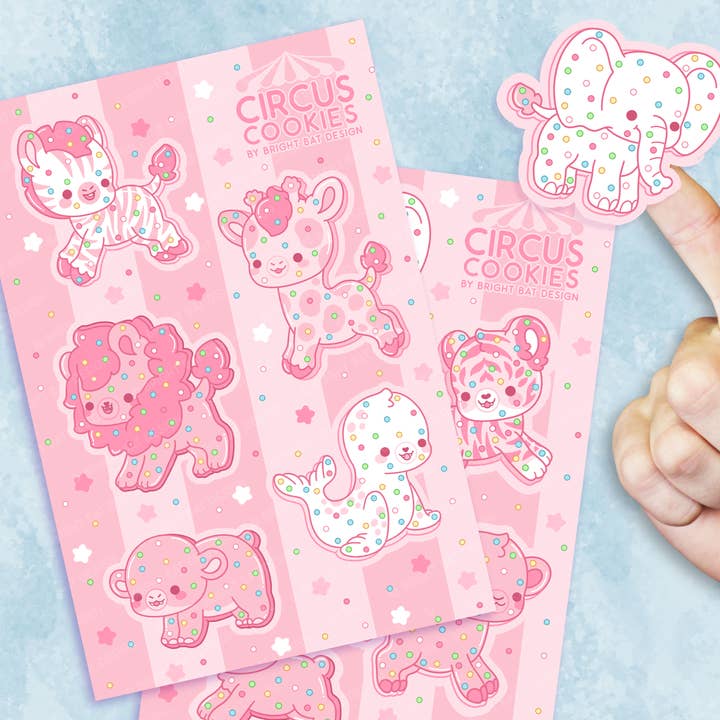 Circus Cookies Sticker Sheets (2 Pack) for wholesale by Bright Bat Design