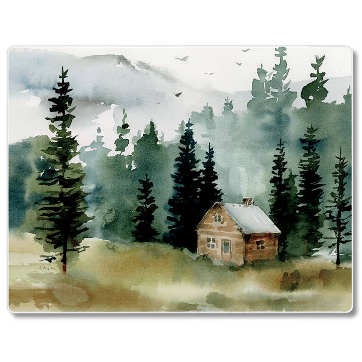 CounterArt/Highland Home/Thirstystone - Wholesale Cutting Board - "Cabin in the Woods" 3mm Glass Cutting Board 10" x 8