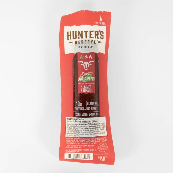 Hunter's Reserve - Wholesale Sausage - 4oz Sweet Jalapeno Beef Summer Sausage Grass Fed Beef