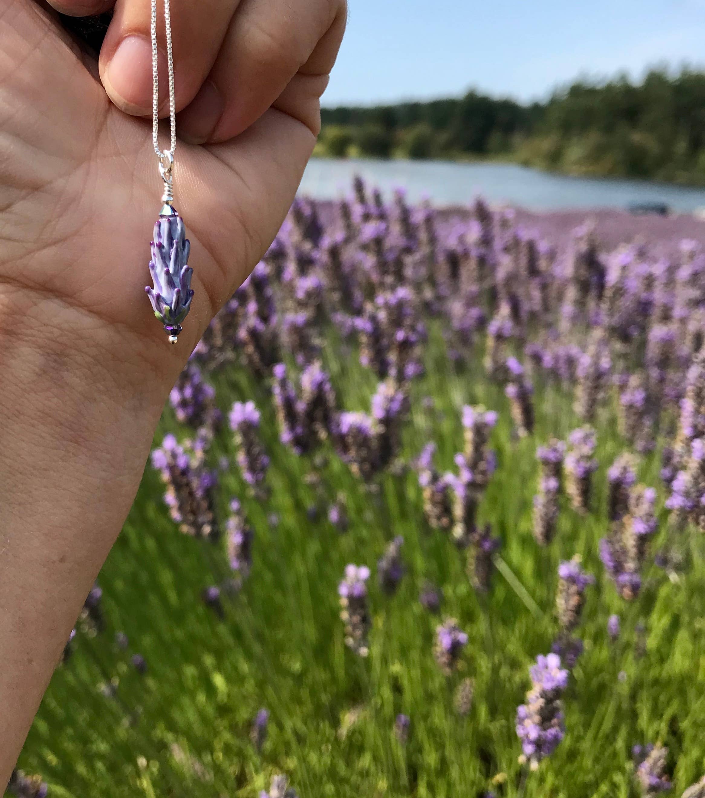 Lavender Beads – Engroshandel Halskæde med vedhæng – Lavendel glasperle vedhæng på 18" sølvkæde, lille1