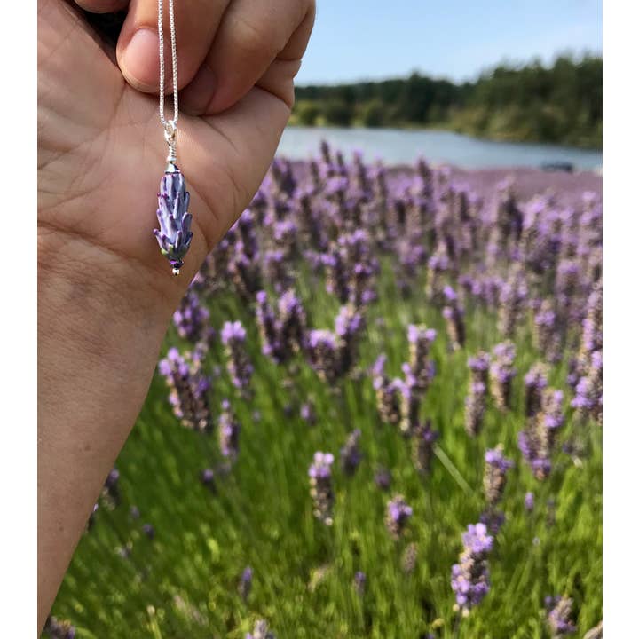 Lavender Beads – Engroshandel Halskæde med vedhæng – Lavendel glasperle vedhæng på 18" sølvkæde, lille1