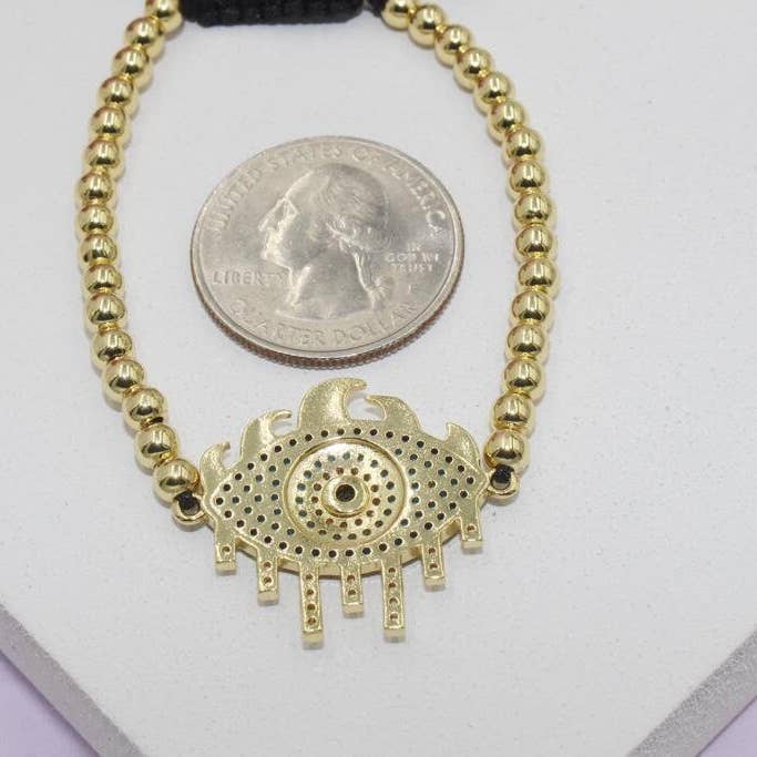 Beaded Bracelet with Blue Tones Cubic Zirconia Eye Pendant for wholesale by Cherie by Cherie