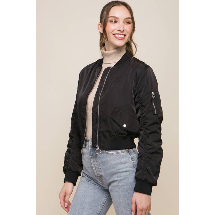 Paperdoll - Wholesale Bomber Jacket - Women's - Zip Up Bomber Jacket with Sleeve Zipper Detail4