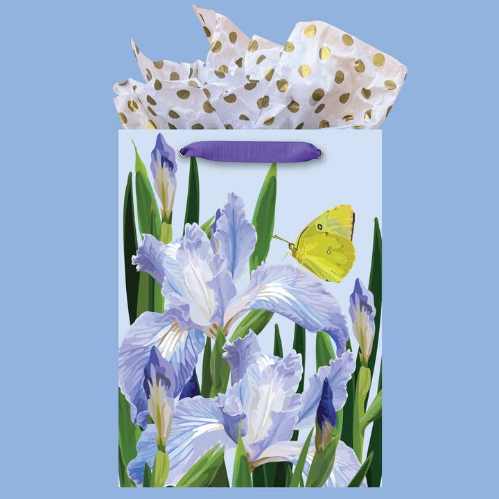 LARGE Floral Gift Bag | Purple Iris & Butterfly Botanical for wholesale by The Red Barn Press