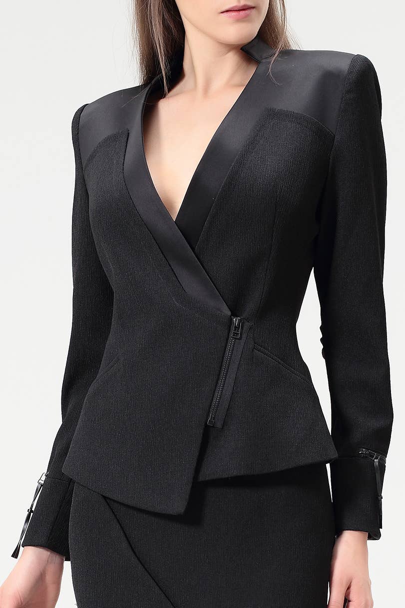 Black Structured two-material jacket with zips for wholesale on Faire