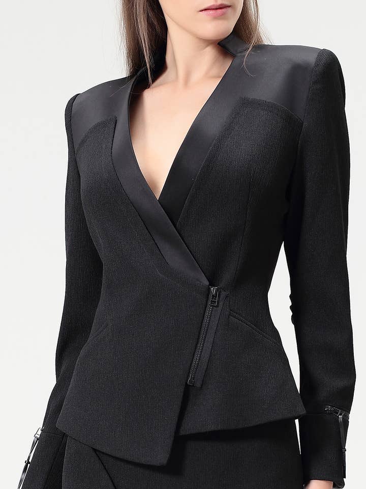 Black Structured two-material jacket with zips for wholesale on Faire0