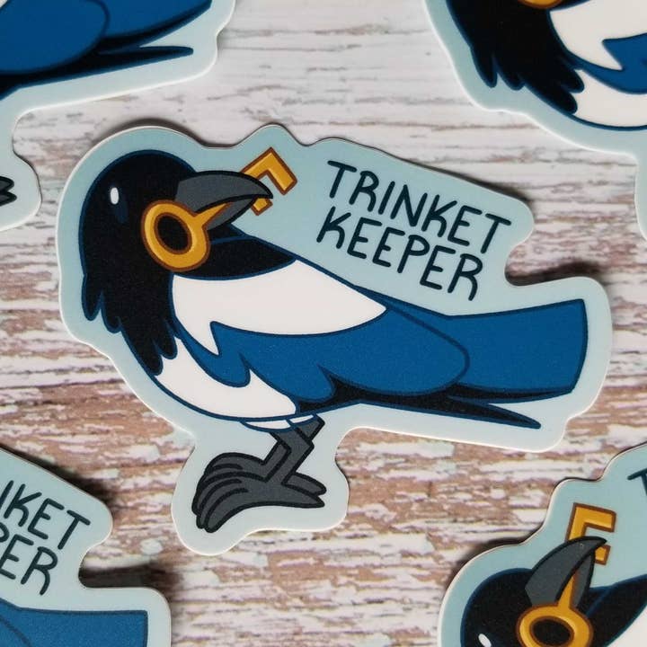 Trinket Keeper Magpie Vinyl Sticker for wholesale by Jade Raven Arts