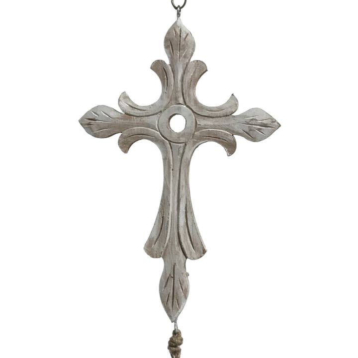 Wilco Home - Wholesale Wind chime - Seville Whitewash Wood Cross Hanging Chapel Bells Wind Chime3