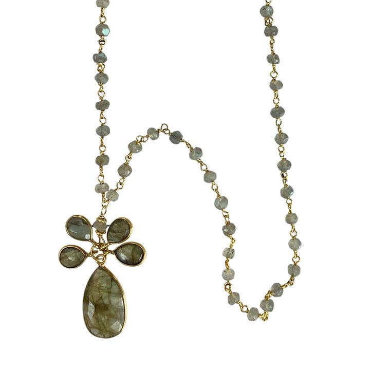 Labradorite 5 Bezeled Stone Pendant Necklace for wholesale by ADMK Jewelry