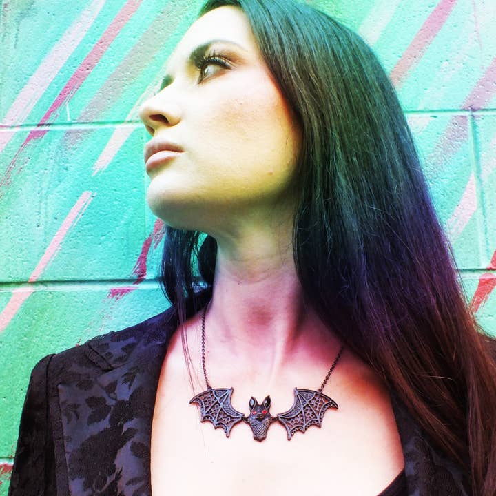 Bat & Vintage Crystal Necklace for wholesale by Fizz