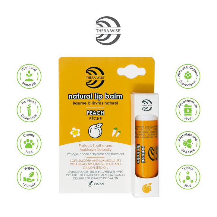 Natural Vegan Lip Balm - Peach for wholesale by Thera Wise