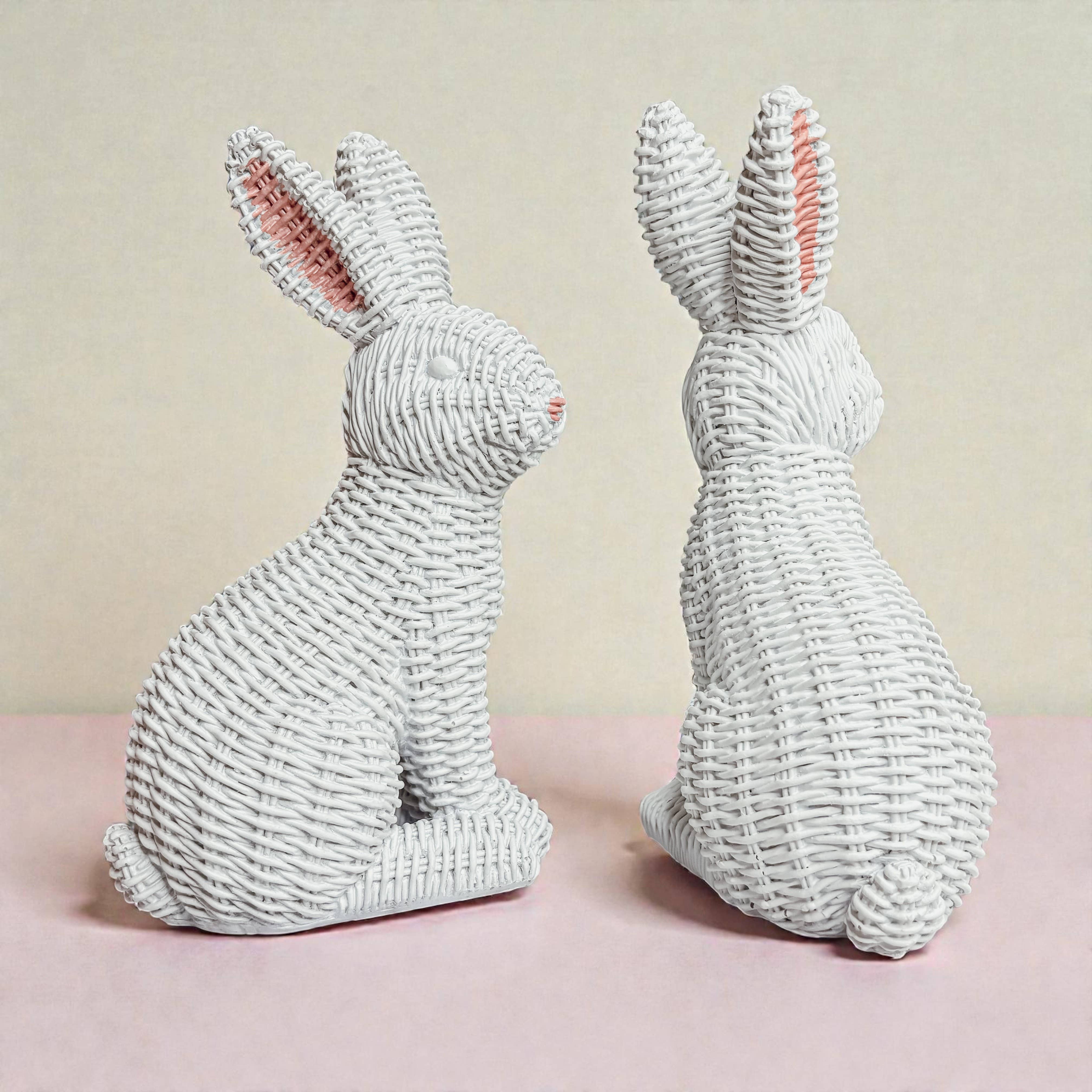 Gia Roma - Wholesale Sculpture - Easter Farmhouse Home Decor, Resin Bunny Figurine Rattan 20