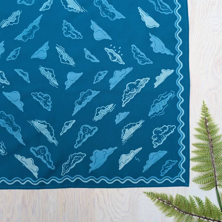 bandana | clouds - blockprint blue patterned scarf neckerchief for wholesale by ilikesara | art + goods