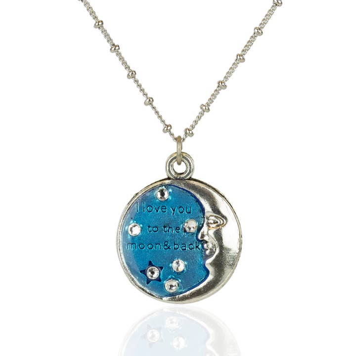 Love you to the Moon and Back Crystal Necklace for wholesale by Anne Koplik Designs, Inc.