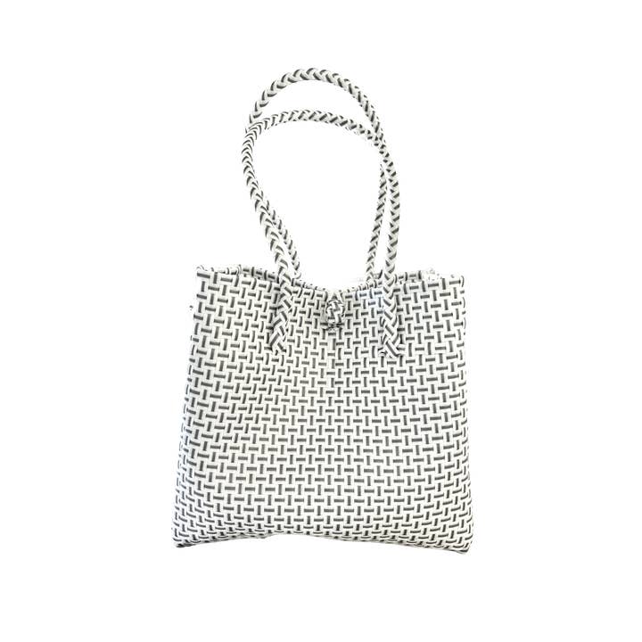Pure Di Casa - Wholesale Tote bag – Women's - Silhouette Pale Cross – White & Grey Woven Tote2