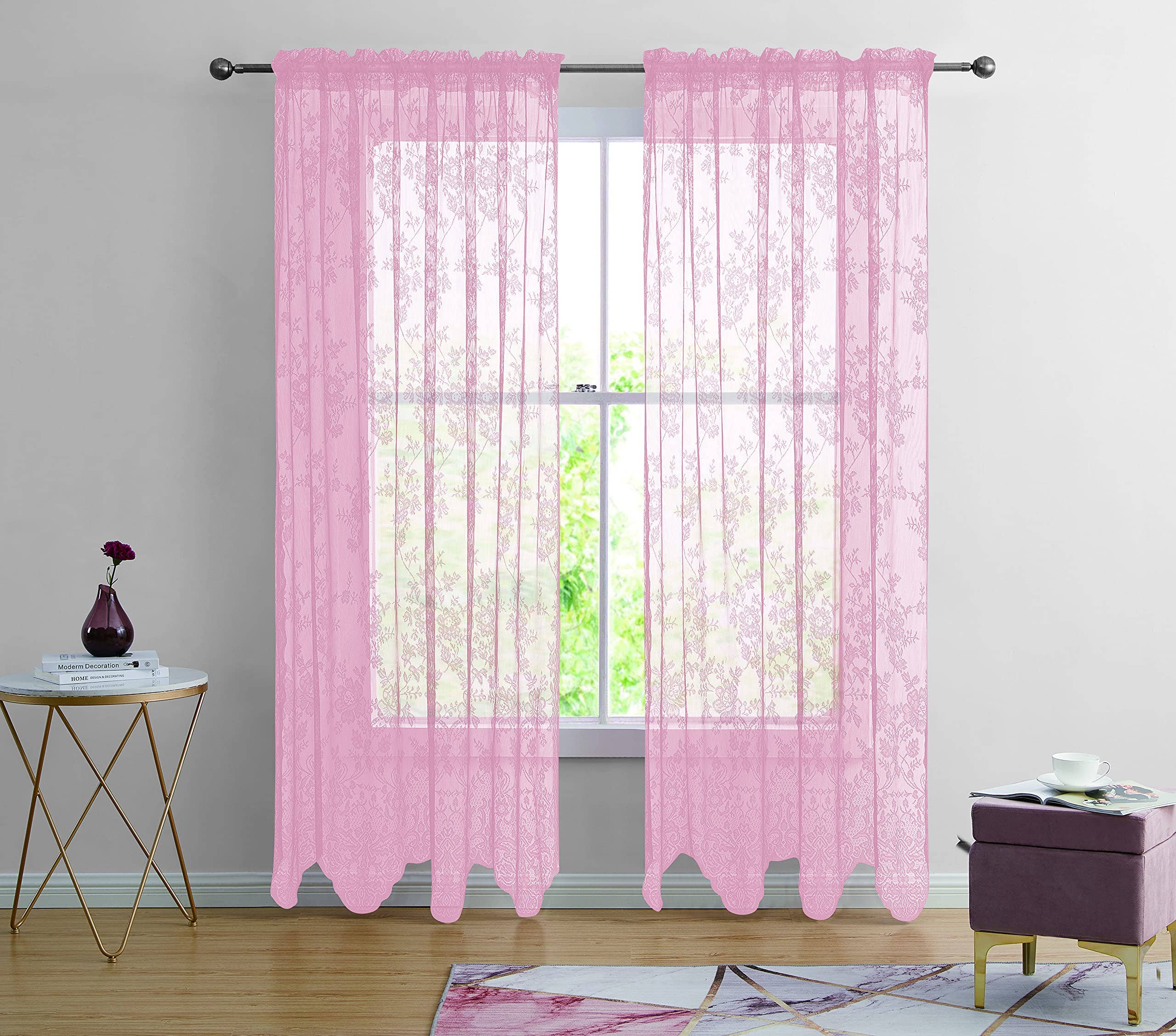 Jenin Home Furnishing Inc - Wholesale Curtain - 2pc Alison Sheer Flower Floral Lace Rod Pocket Curtain Panel18
