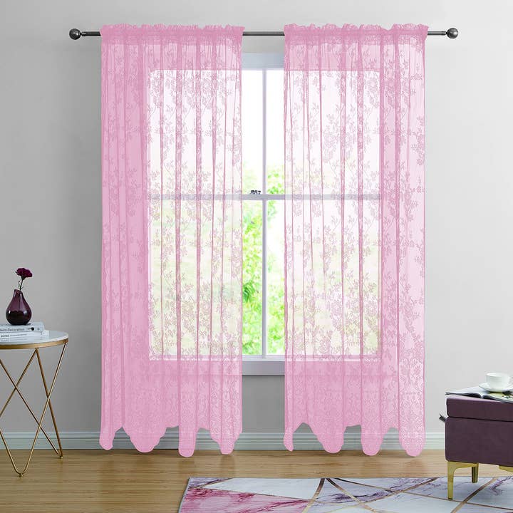 Jenin Home Furnishing Inc - Wholesale Curtain - 2pc Alison Sheer Flower Floral Lace Rod Pocket Curtain Panel18