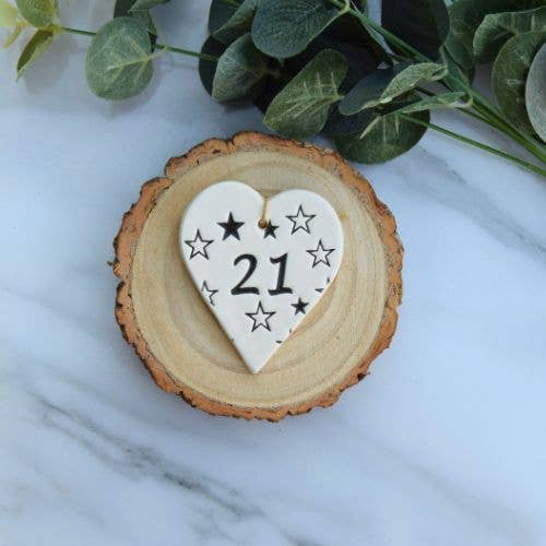 Birthday - 21 Birthday 'Stars' - Handmade ceramic heart for wholesale by Broadlands Pottery