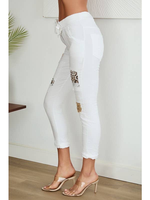 VENTI6 - Wholesale Lounge Sweatpants/Joggers - Women's - JOGGERS WITH LEOPARD/ SEQUIN PATCHES (21190-LEOPARD)