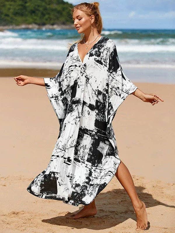 Kaftan Summer Dresses, Braided V-Neck - Black, S-3XL for wholesale by Miss Lavish London