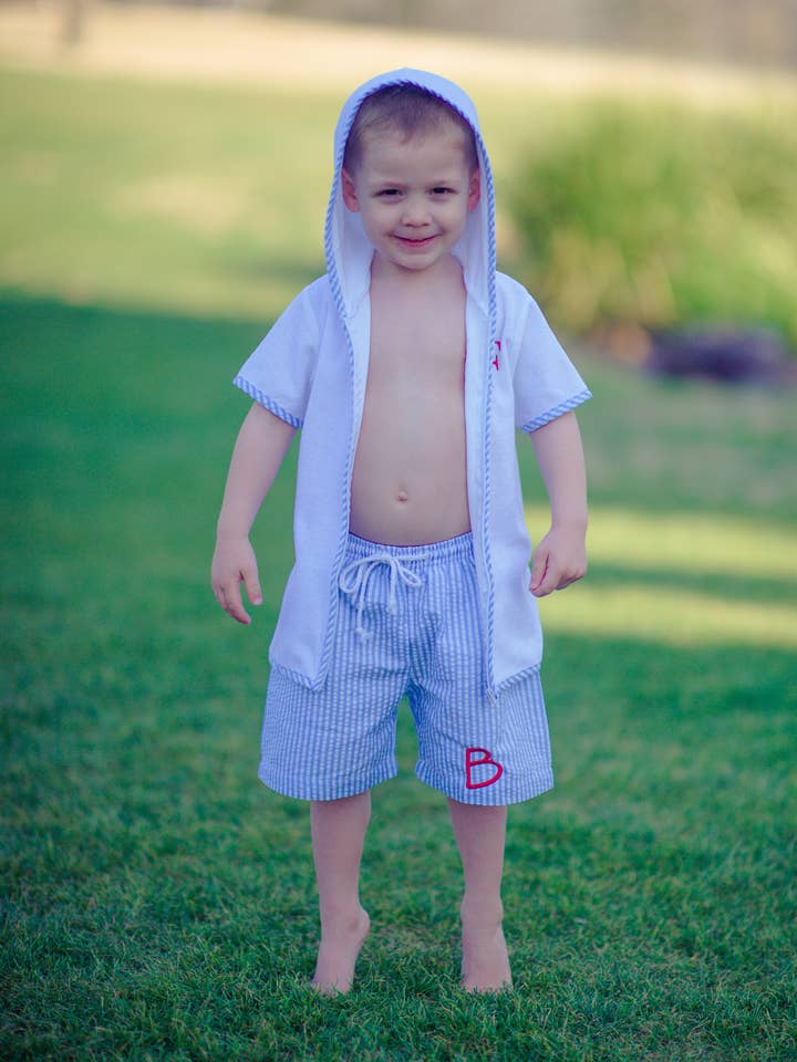 Bañador Seersucker para niños, color azul para venta al por mayor de Love That Cotton