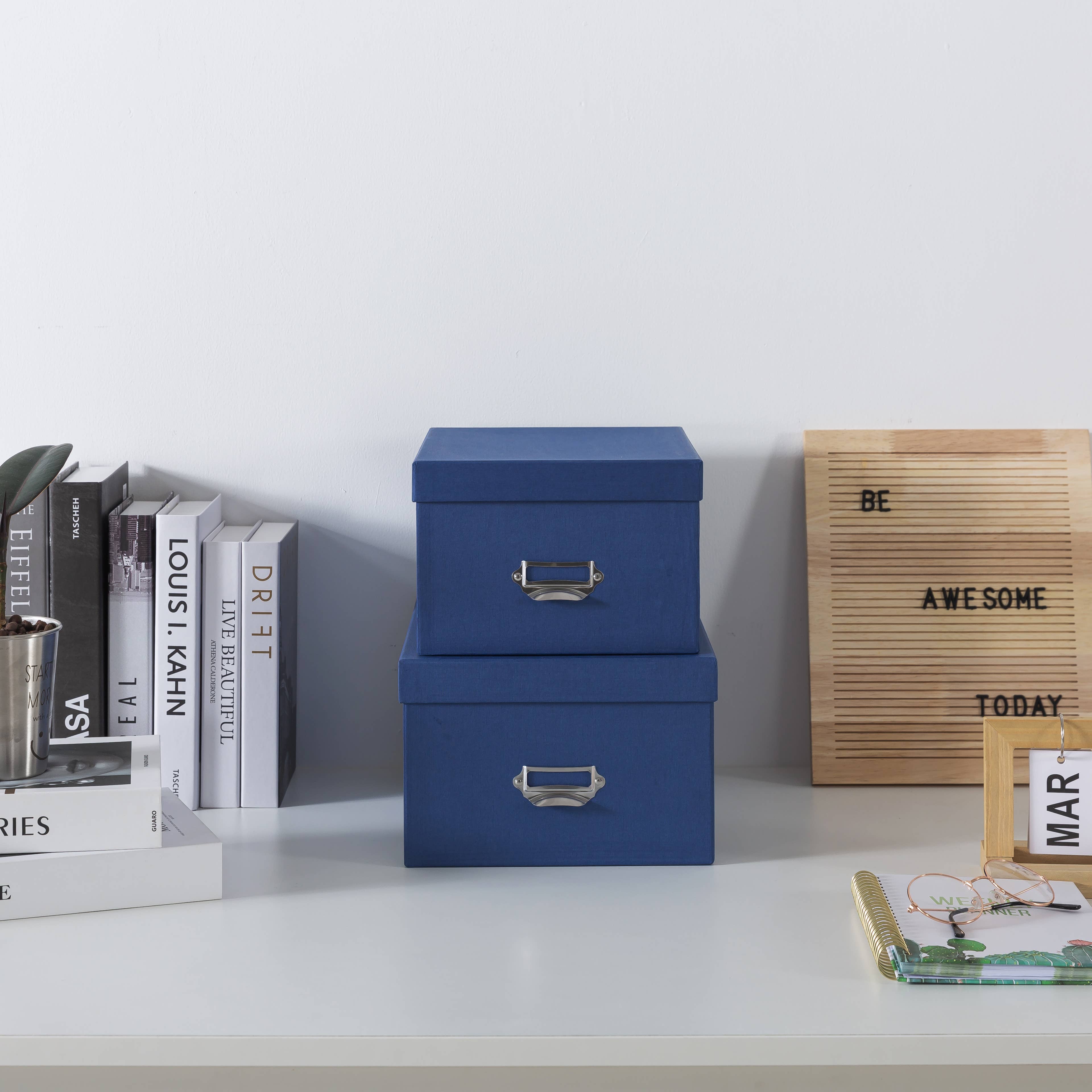 Soul & Lane - Wholesale Decorative Box - Set of 2 Blue Decorative Cardboard Storage Boxes with Lids2