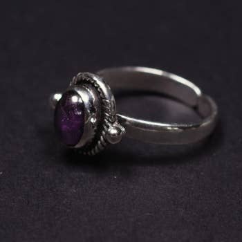 Handmade Sterling Silver Garnet / Amethyst Adjustable Ring for wholesale by Black Sand