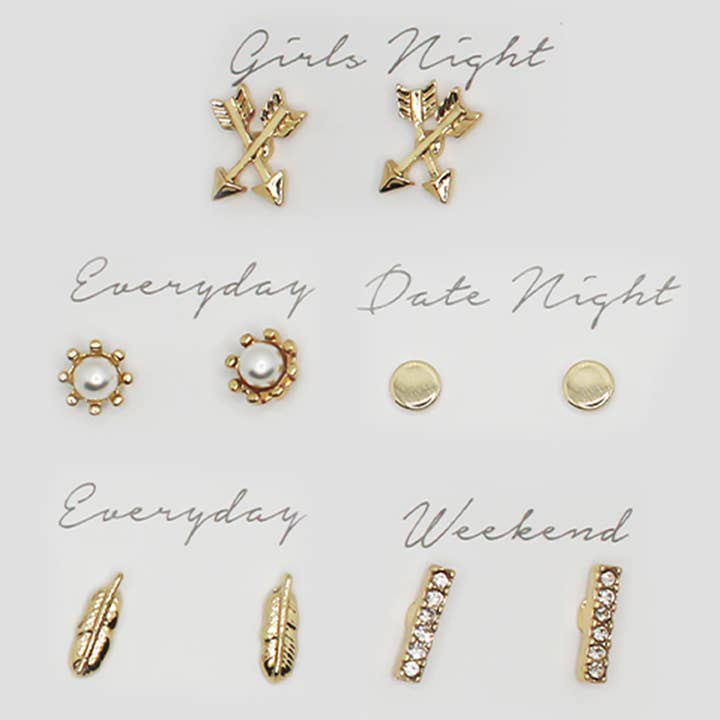 5 Pairs Multipack Stud Earrings Set with Gift Box for wholesale by Fashion City