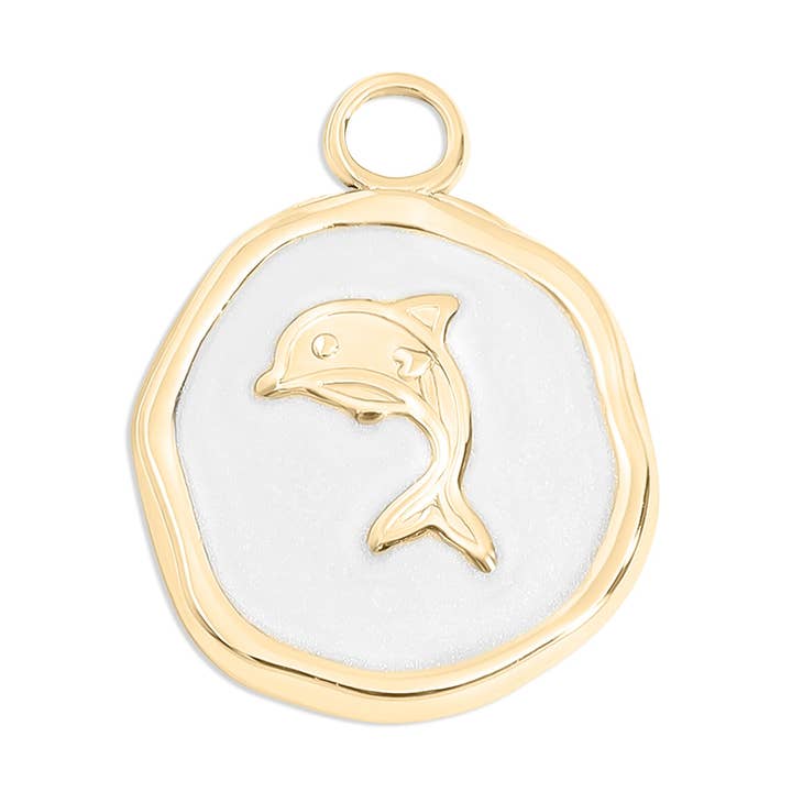 18K Gold PVD Dolphin Epoxy Charm for wholesale by WJW