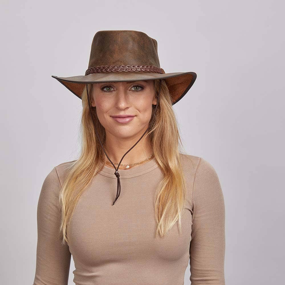 American Hat Makers - Wholesale Cowboy Hat - Unisex - Premium Crushable Leather Outback Hat - Style Crusher21