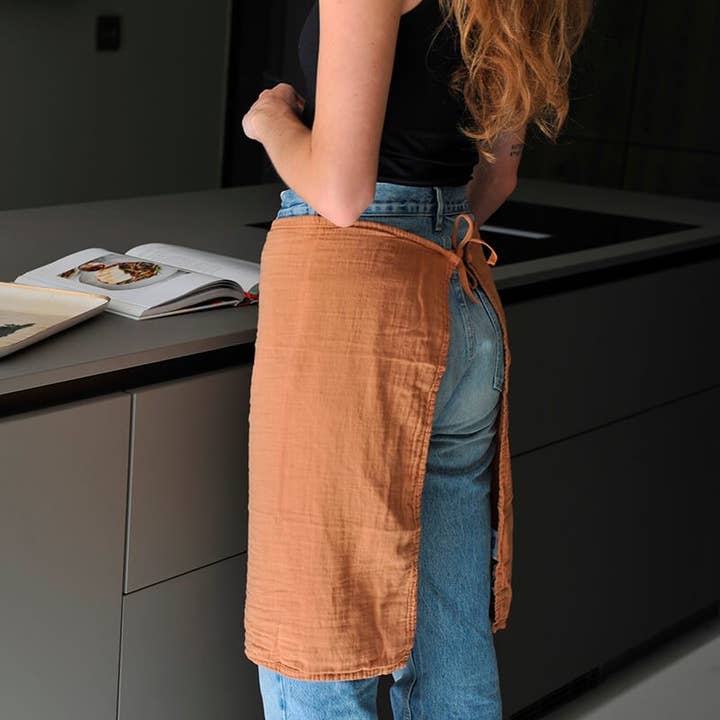 Cotton gauze apron towel light terracotta for wholesale by Maison d'été