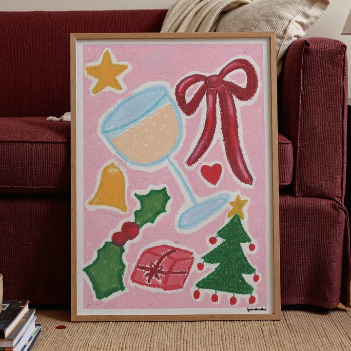 Stampa a Pastello ad Olio Spirito Natalizio per la vendita all'ingrosso da parte di Pink Giraffe Print Co