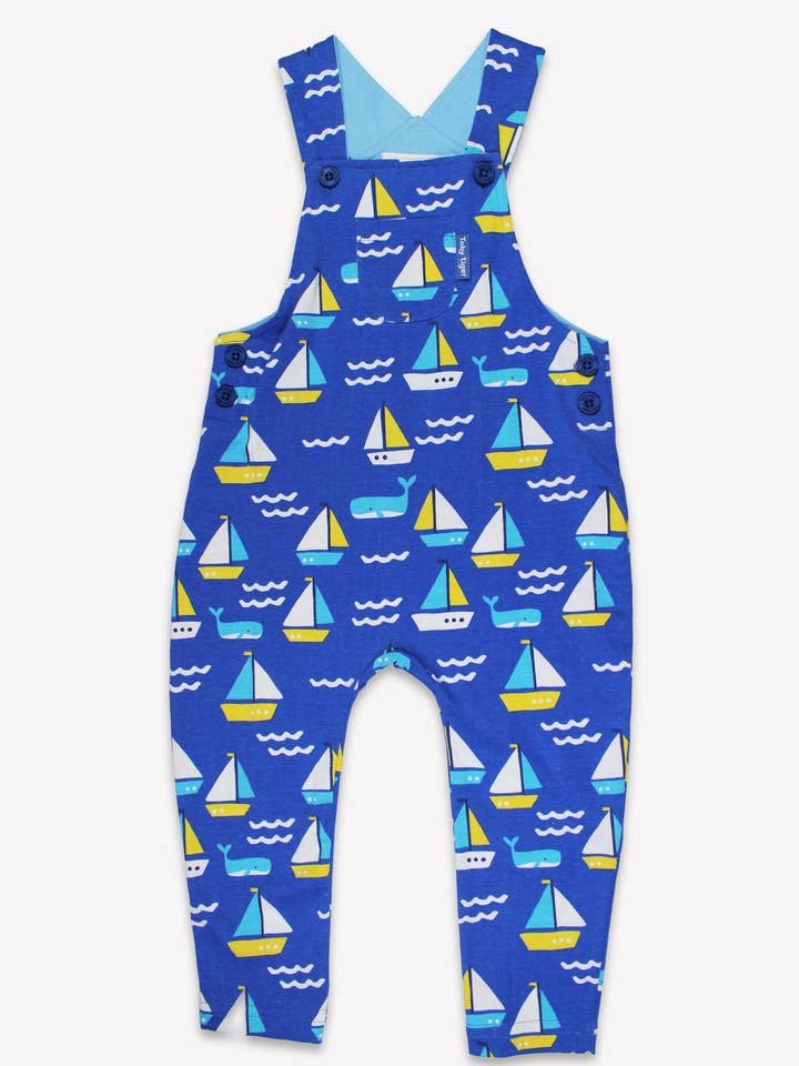 Organic St Ives Print Dungarees for wholesale by Toby Tiger