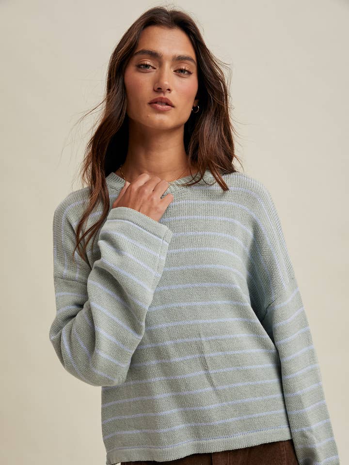 GESTREEPTE TRUI MET VERLAAGDE SCHOUDER / WL25-11700 voor wholesale door Wishlist Apparel