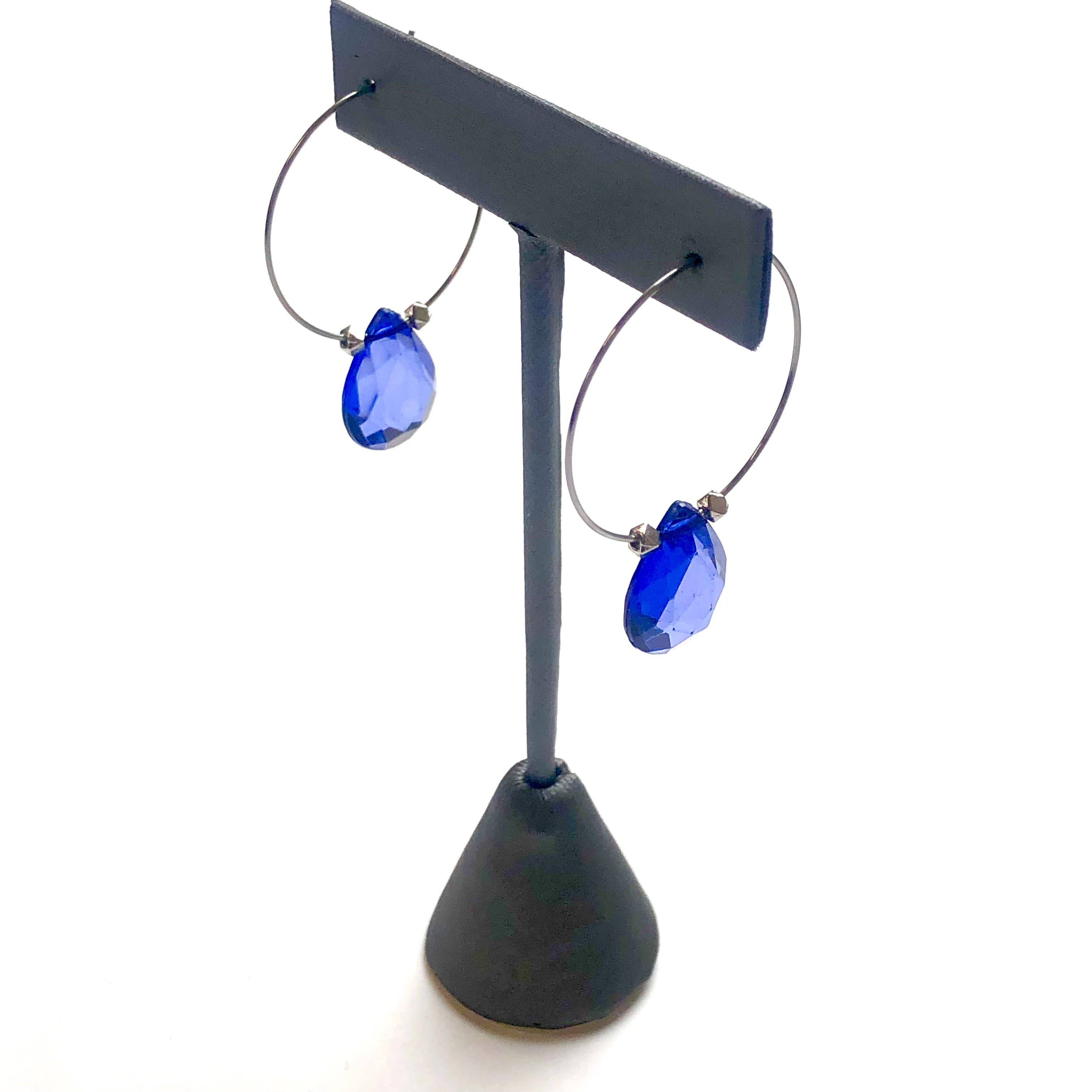Leetie Lovendale - Wholesale Hoop Earrings - Denim Blue Faceted Briolette Hoop Earrings3