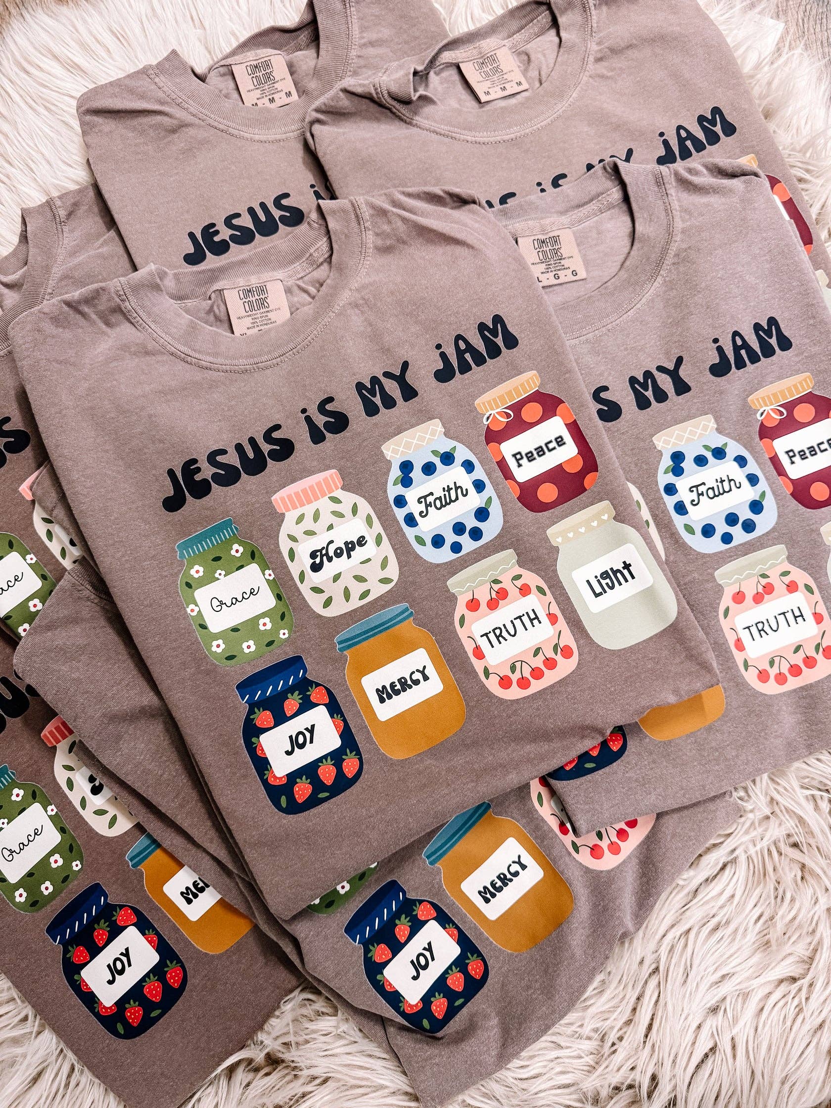 ZZ Threadz - Vente T-shirt sérigraphié – femme - Jésus est ma confiture T-shirt graphique Confort Couleurs Foi