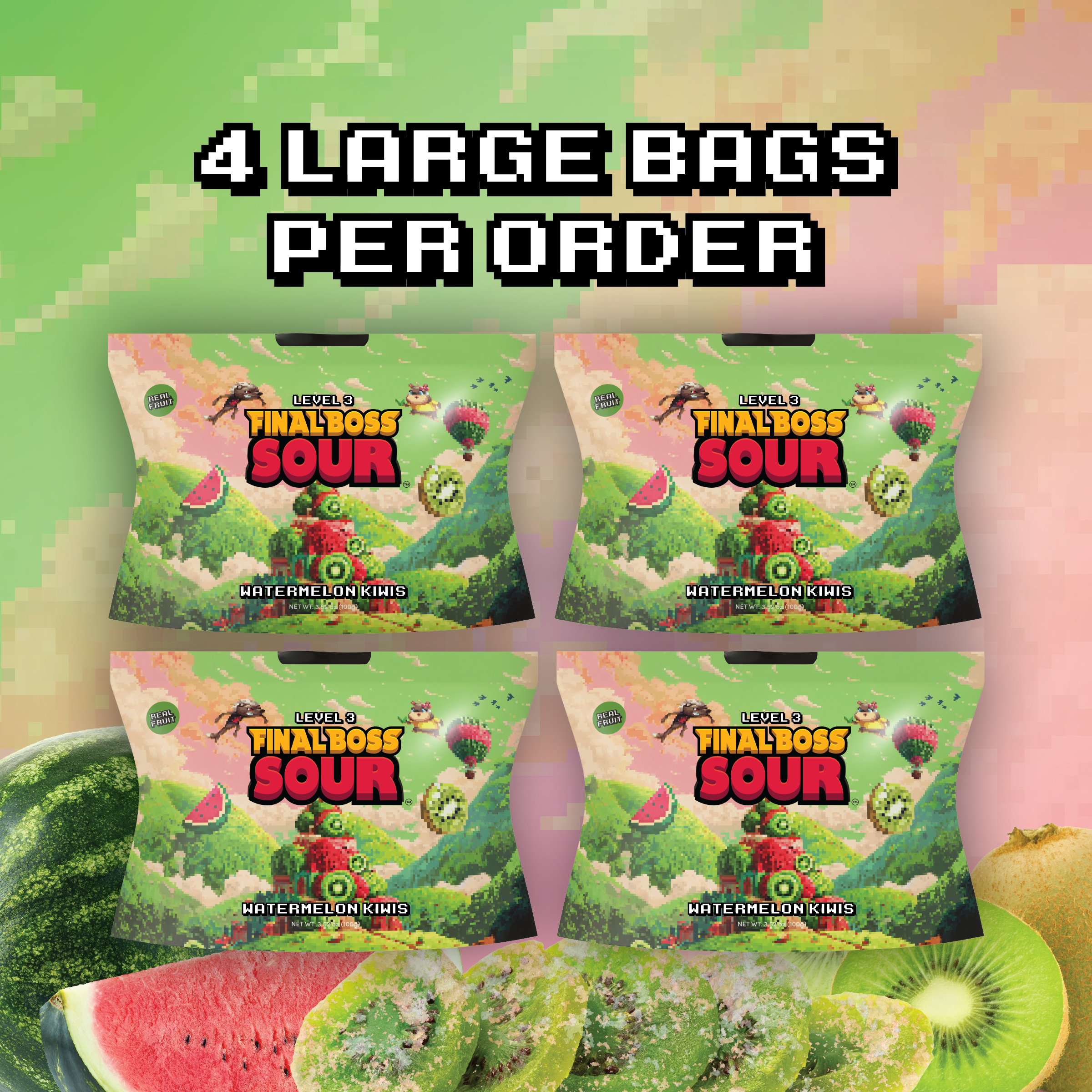 Final Boss Sour - Wholesale Gummy - Watermelon Kiwis (Level 3) (4 Pack)3