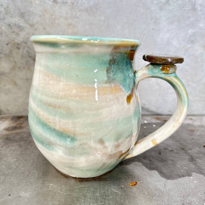 Carys Martin Ceramics - Wholesale Coffee Mug - Standing Stone Sunrise Ammonite Crystal Mug