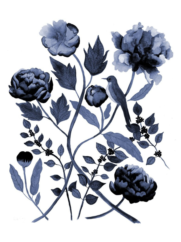 Jen Ray Studio - Wholesale Art Print - Indigo Botanical Watercolor Giclee Fine Art Print0