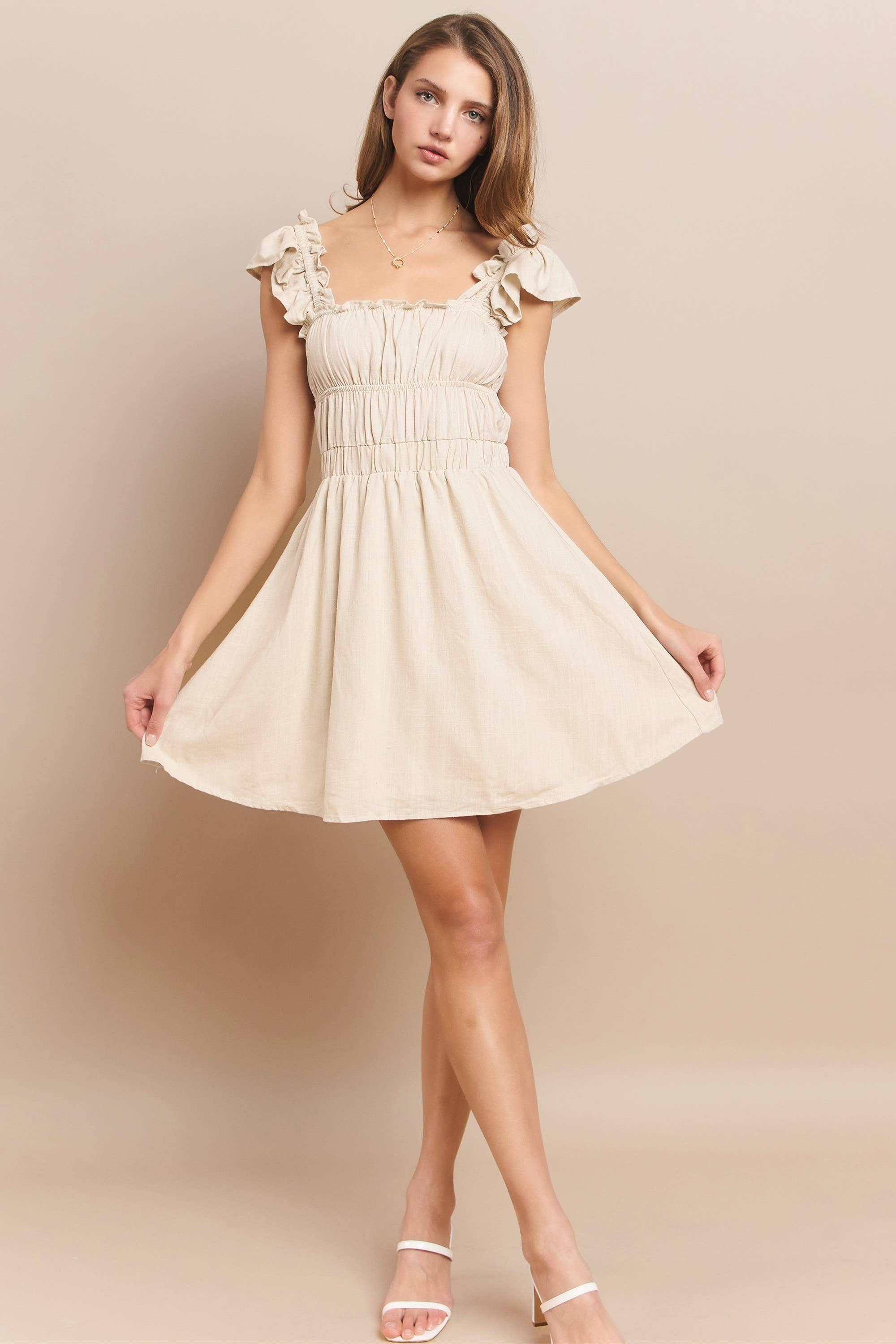 WISTERIA LANE – wholesale Klänning - Dam – PLISSE MINIKLÄNNING W3116D NATURLIG6